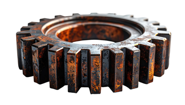 Rusty gear ring isolated on black