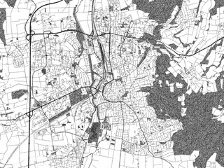 Fototapeta premium Illustrated map of Gottingen, Germany, in black and white hand-drawn digital style.