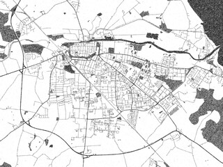 Decorative black and white map of Greifswald, Germany, rendered in sketch-like style.