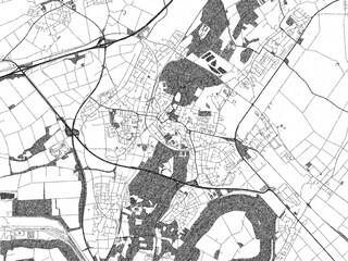 Decorative black and white map of Grevenbroich, Germany, rendered in sketch-like style.