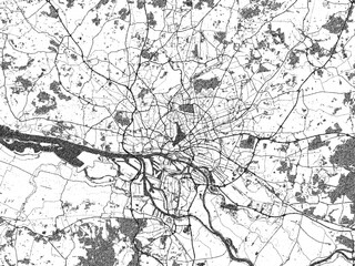 Obraz premium Hand-drawn style black and white city map of Hamburg Metropole, Germany, with detailed streets and textures.