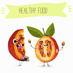 tamarillo or Solanum betaceum funny characters, hand drawn vector illustration.