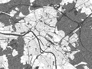 Stylized black and white urban map of Hanau, Germany, hand-drawn for decor and creative use.
