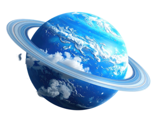 Celestial blue planet with rings