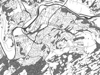 Naklejka premium Detailed artistic sketch map of Hattingen, Germany, in monochrome black and white.