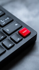 Fototapeta premium Close-up of a black computer keyboard with a red hate key. 