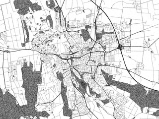 Naklejka premium Decorative black and white map of Hildesheim, Germany, rendered in sketch-like style.