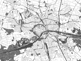 Naklejka premium Artistic monochrome city map of Ingolstadt, Germany, created in a hand-drawn style.