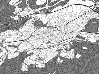 Naklejka premium Stylized black and white urban map of Kaiserslautern, Germany, hand-drawn for decor and creative use.