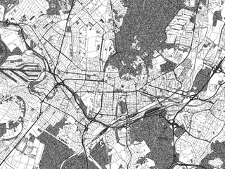 Fototapeta premium Illustrated city map of Karlsruhe, Germany, in black and white, showing roads and textures.