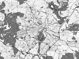 Black and white map poster of Kassel, Germany, illustrated in hand-drawn style.