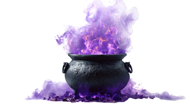 bubbling cauldron with purple potion isolated on transparent background - Powered by Adobe