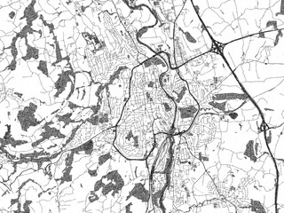 Poster-style sketch map of Kempten, Germany, designed in artistic monochrome.