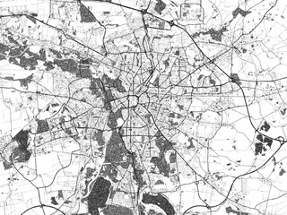 Hand-drawn black and white city map of Leipzig, Germany, ready for wall art or editorial projects.