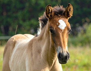 Fototapeta premium Adorable Foal in a Lush Meadow Setting