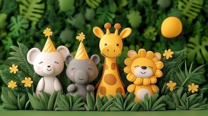 Fototapeta premium Adorable Party Animals in Lush Tropical Foliage