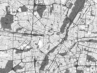 Illustrated map of Munchen, Germany, in black and white hand-drawn digital style.