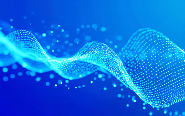 Abstract Blue Digital Wave Pattern with Dots and Lines
