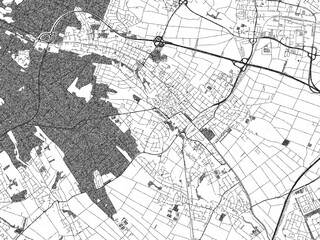 Hand-drawn black and white city map of Oberursel, Germany, ready for wall art or editorial projects.