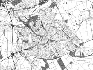 Fototapeta premium Poster-ready black and white illustration map of Paderborn, Germany, detailed and artistic.
