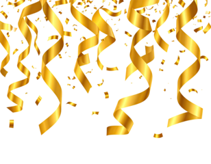 Gold confetti and streamers on black background (1)