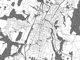 Sketch-style black and white map of Ravensburg, Germany, perfect for illustration and wall art.