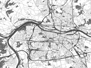 Hand-drawn black and white city map of Regensburg, Germany, ready for wall art or editorial projects.