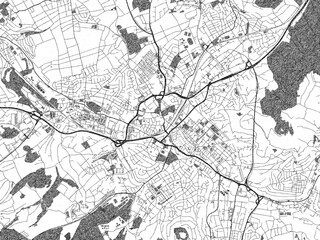 Stylized decorative city map of Reutlingen, Germany, hand-drawn in black and white.