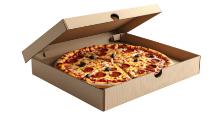 Pizza in a cardboard box
