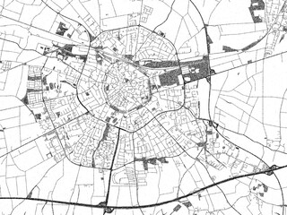 Urban black and white map of Soest, Germany, designed in a sketch style for prints.