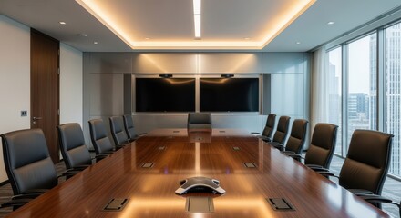 Modern Corporate Boardroom With Large Video Wall and Conference Table