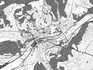 Naklejka premium Monochrome hand-drawn map of Tubingen, Germany, ideal for decorative and editorial use.