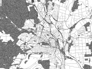 Fototapeta premium Illustrated city map of Villingen, Germany, in black and white, showing roads and textures.