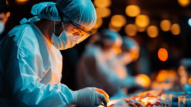 selective focus forensic expert performing body examination