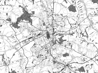 Artistic urban sketch of Zwickau, Germany, detailed in black and white map form.