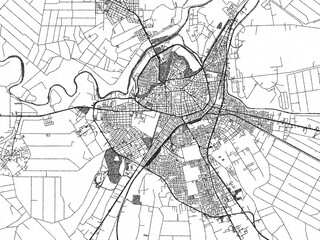 Obraz premium Detailed artistic sketch map of Larisa, Greece, in monochrome black and white.