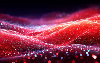 Vibrant Red Glittering Waves with Sparkling Particles