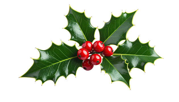 Close-up of holly sprig with red berries - Powered by Adobe