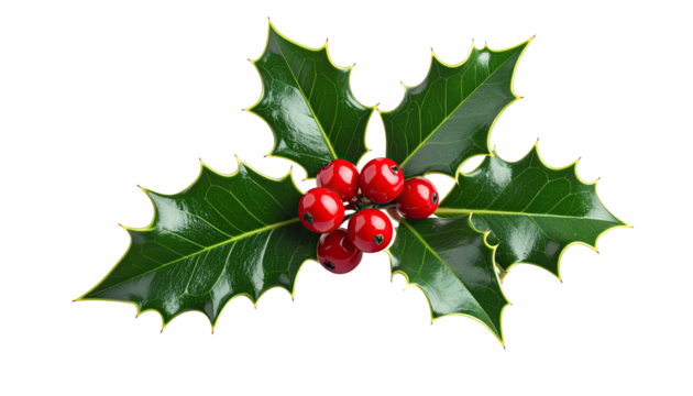 Close-up of holly sprig with red berries