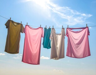 Drying clothes freshly washed on a sunny clothesline