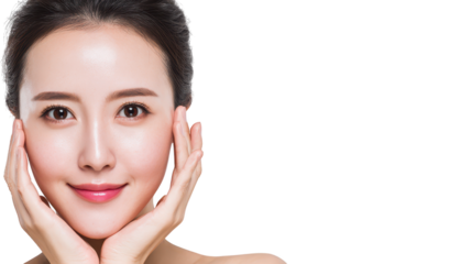 Serene portrait, woman contemplating with hands on face, expressing thoughtfulness and introspection