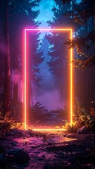 Neon portal in a mystical forest