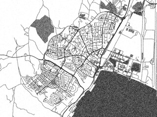 Naklejka premium Illustrated map of Eilat, Israel, in black and white hand-drawn digital style.