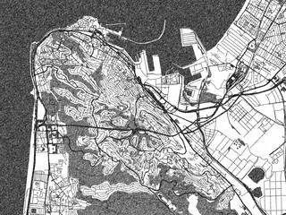 Obraz premium Minimalist monochrome city map of Haifa, Israel, illustrated with urban detail.