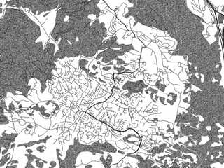 Illustrated city map of Daliyat al Karmel, Israel, in black and white, showing roads and textures.