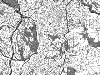 Monochrome sketch map of Jerusalem Center, Israel, ideal for posters, prints, and travel design.