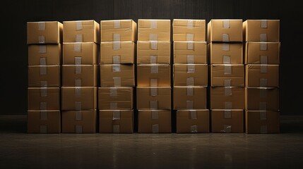 Stacked cardboard boxes in dark room