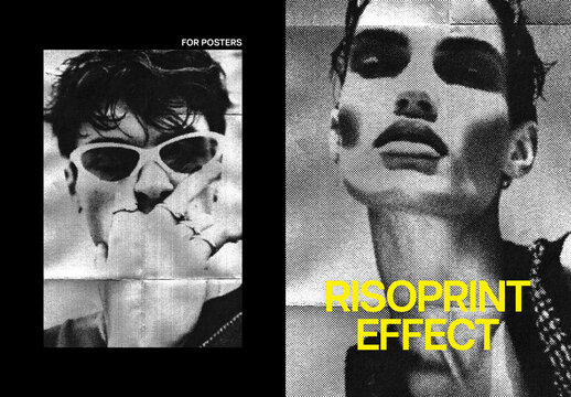Halftone Risoprint Poster Photo Effect Mockup