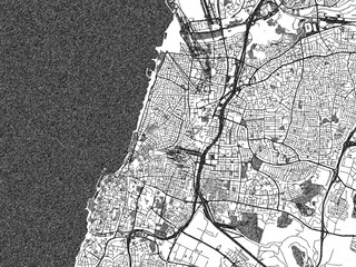 Naklejka premium Hand-drawn black and white city map of Tel Aviv, Israel, ready for wall art or editorial projects.