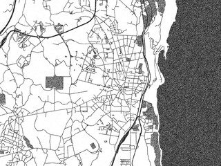 City map illustration of Acireale, Italy, rendered in black and white sketch style.